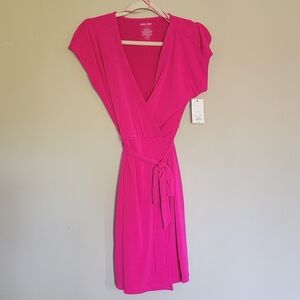 😍 NWT Nine West Fushia Wrap Dress Dolman Sleeve Stretchy